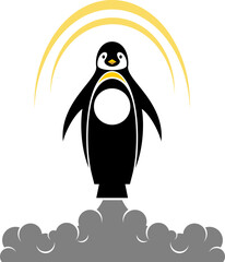 Penguin with rocket and smoke