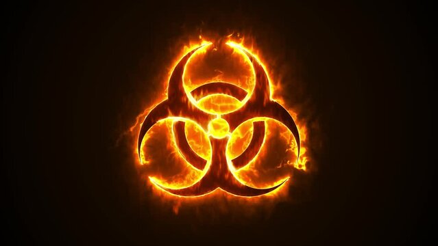 Burning Biohazard Sign on Black Background. Energy From Nuclear And Biohazard Symbols