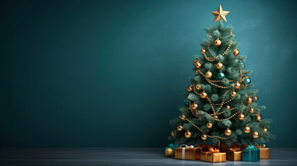Decorated christmas tree,  space for text