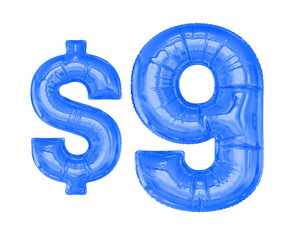 9 Dollar Blue Balloons 3D
