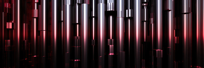 Glass wall in the style of dark silver , black and pink.