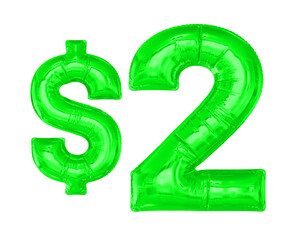 2 Dollar Green Balloons 3D