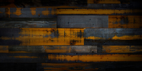 Dark stained reclaimed wood surface with aged boards lined up. Wooden floor planks with grain and texture.