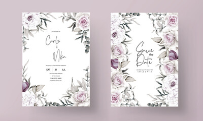 beautiful hand drawn flower and leaves wedding invitation