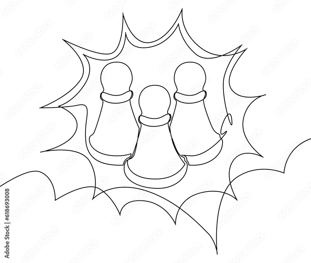 Poster one continuous line of speech bubble with pawn, chess piece. thin line illustration vector concept. 