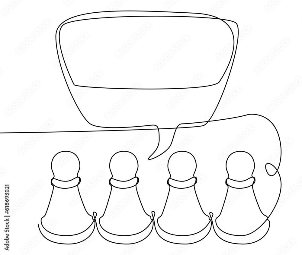 Poster one continuous line of speech bubble with pawn, chess piece. thin line illustration vector concept. 