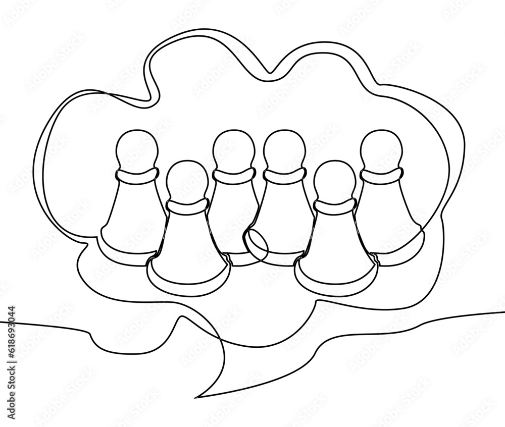 Poster one continuous line of speech bubble with pawn, chess piece. thin line illustration vector concept. 
