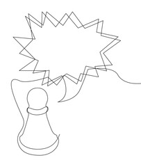 One continuous line of speech bubble with pawn, chess piece. Thin Line Illustration vector concept. Contour Drawing Creative ideas.