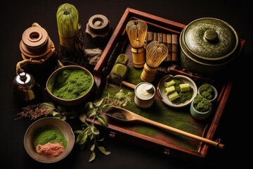 Obraz na płótnie Canvas Traditional Japanese Tea Set with Matcha