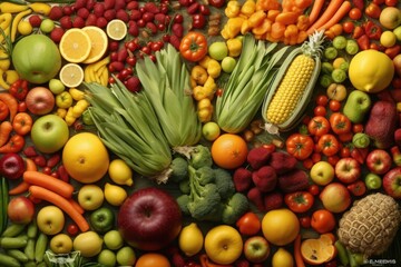 Fototapeta na wymiar Colorful Display of World Fruits and Vegetables