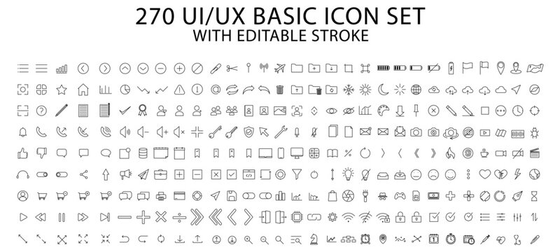User Interface icons. Basic ui ux icon set. Set icon of user interface. Vector illustration. editable stroke.