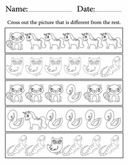 Printable Activity Pages for Kids | Activity Worksheets for Kids | Find the Different Animal