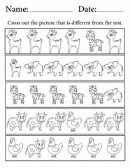 Printable Activity Pages for Kids | Kindergarten Activity Worksheets for Fun | Find the Different Animal