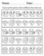 Printable Activity Pages for Kids | Preschool Activity Worksheets for Fun | Find the Different Animal