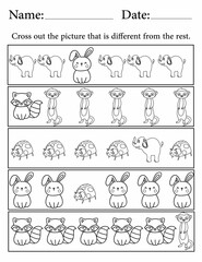 Activity Pages for Kids | Activity Worksheets for Children | Find the Different Animal