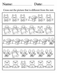 Activity Pages for Kids | Activity Worksheets for Kindergarten Children | Find the Different Animal