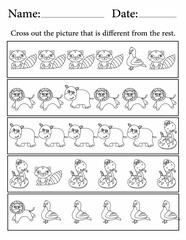 Activity sheet for Kids | Kindergarten Activity Worksheets for Kids | Find the Different Animal