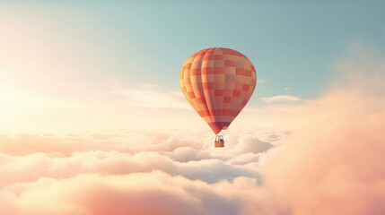 Obraz premium Hot air balloon in horizon sky, morning sunlight.