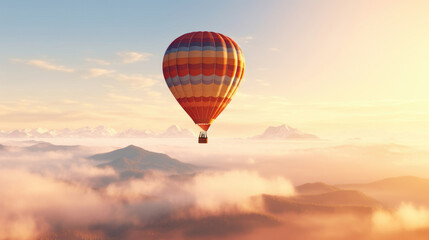 Obraz premium Hot air balloon in horizon sky, morning sunlight.