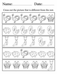 Activity sheet for Kids | Preschool Activity Worksheets for Children | Find the Different Animal