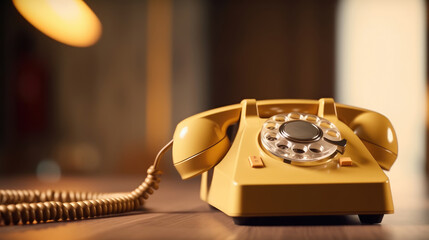 Close-up shot of classic telephone landline at office - obrazy, fototapety, plakaty
