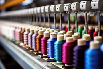 Vibrant Thread Spools on Industrial Textile Machinery