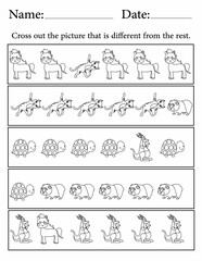 Printable Activity sheet for Kids | Activity Worksheets for Logical Thinking | Find the Different Animal