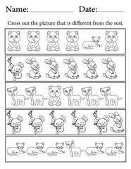 Printable Activity Pages for Kids | Activity Worksheets for Fun | Find the Different Animal