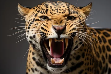 Foto op Plexiglas Jaguar Leopard Smiling Roaring Isolated © sirisakboakaew