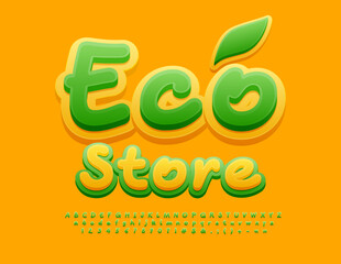 Fototapeta premium Vector advertising Banner Eco Store. Creative bright Font. Modern Alphabet Letters, Numbers and Symbols