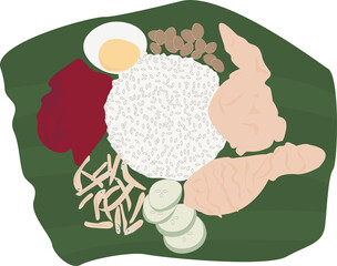 illustration of nasi lemak with other dishes