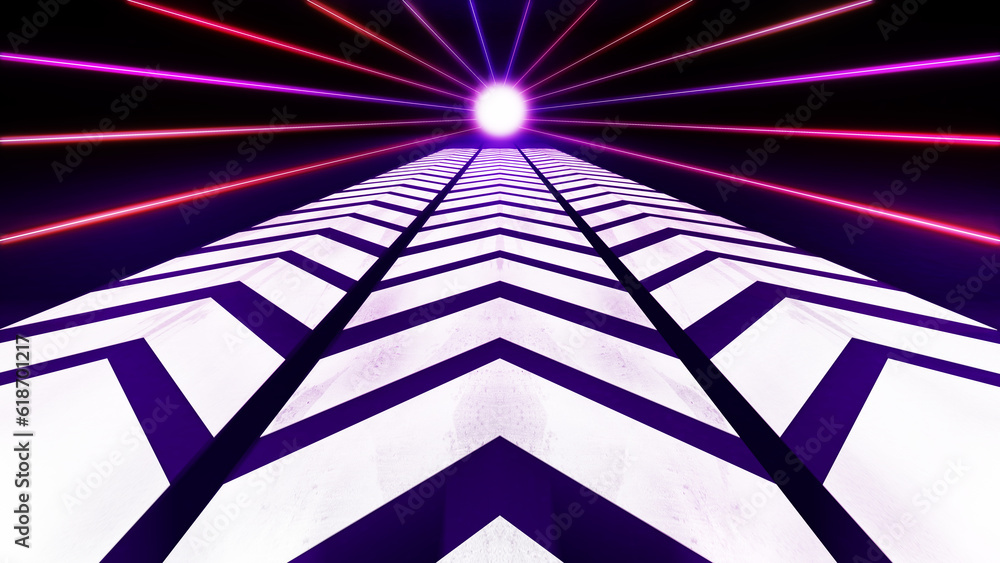 Poster abstract image of arrows facing forward neon lights.,the dedication to the objective is in plain sig