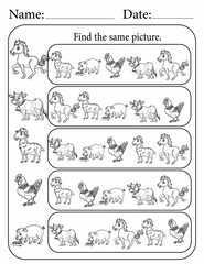 Printable Activity Pages for Kids | Activity Worksheets for Children | Find the Same Animal