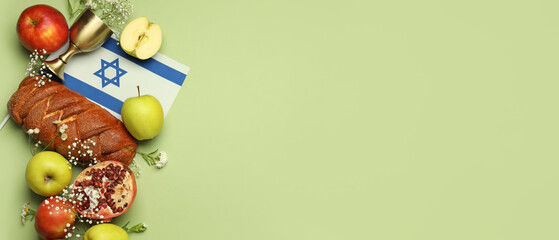 Composition for Rosh hashanah (Jewish New Year) celebration on color background with space for text