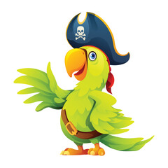 Cute pirate parrot waving wing cartoon illustration isolated on white background