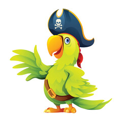 Cute pirate parrot waving wing cartoon illustration isolated on white background © YG Studio