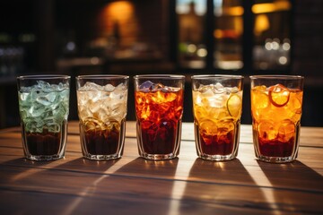 coffee glasses lined up on a wood