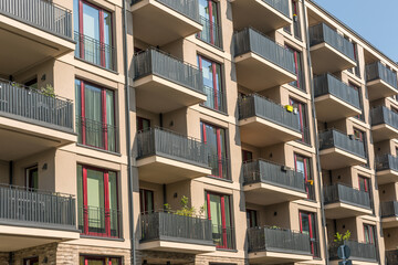 Detail of a new brown apartment building seen in Potsdam, Germany