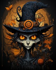 Halloween background with a wicked witch. Generative AI