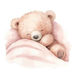 cute teddy bear sleeping on a light pink pillow created using generative Ai tools