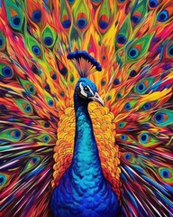 Fototapeta premium peacock form and spirit through an abstract lens. dynamic and expressive peacock print by using bold brushstrokes, splatters, and drips of paint. peacock raw power and untamed energy