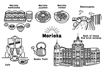 手描き風　盛岡のイラスト（線画）