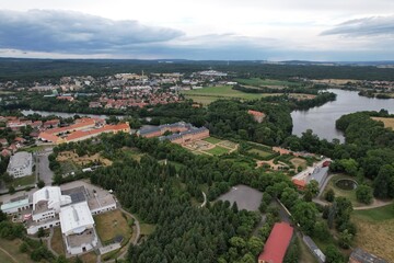Fototapeta na wymiar Dobris castle and historical city center aerial panorama landscape view,cityscape of Dobříš city in Czech republic,Europe