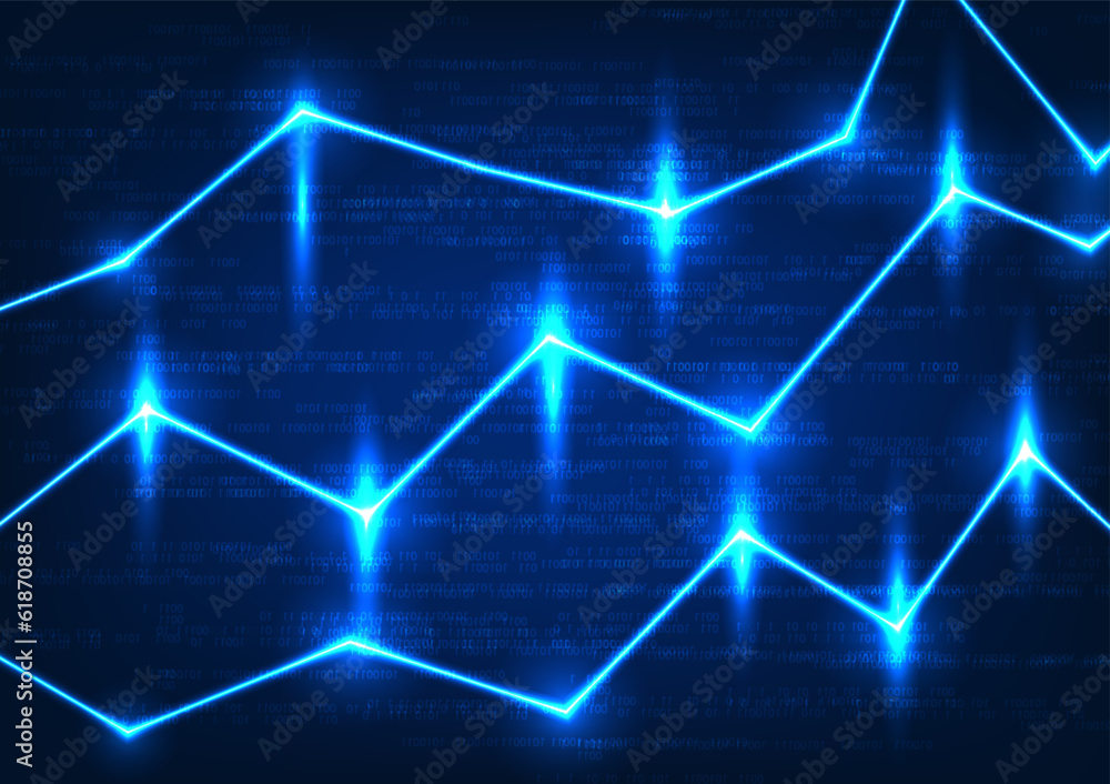 Poster technology stock chart with glowing lines and running numerical code. the background exudes a futuri