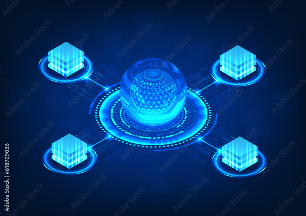 Poster digital background featuring an artificial intelligence circle as data and signal converter. connect