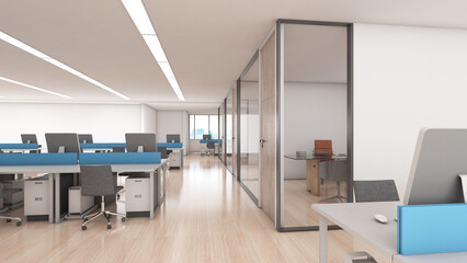 Office space for employees to work and corridor,Work area decorated in loft style,3d rendering