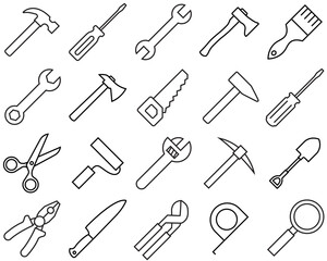 Working tools set line icon, logo vector