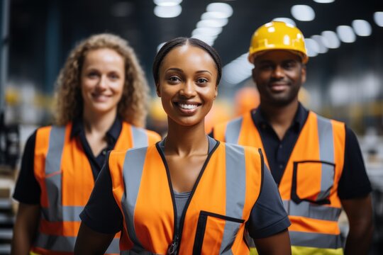 Group Of Working People In Different Industries Working In Factory Warehouse.