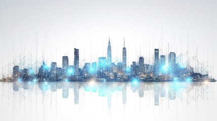 Fototapeta premium urban architecture, cityscape with space and neon light effect. Modern hi-tech, science, futuristic technology concept.