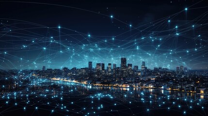  urban architecture, cityscape with space and neon light effect. Modern hi-tech, science, futuristic technology concept. © GED